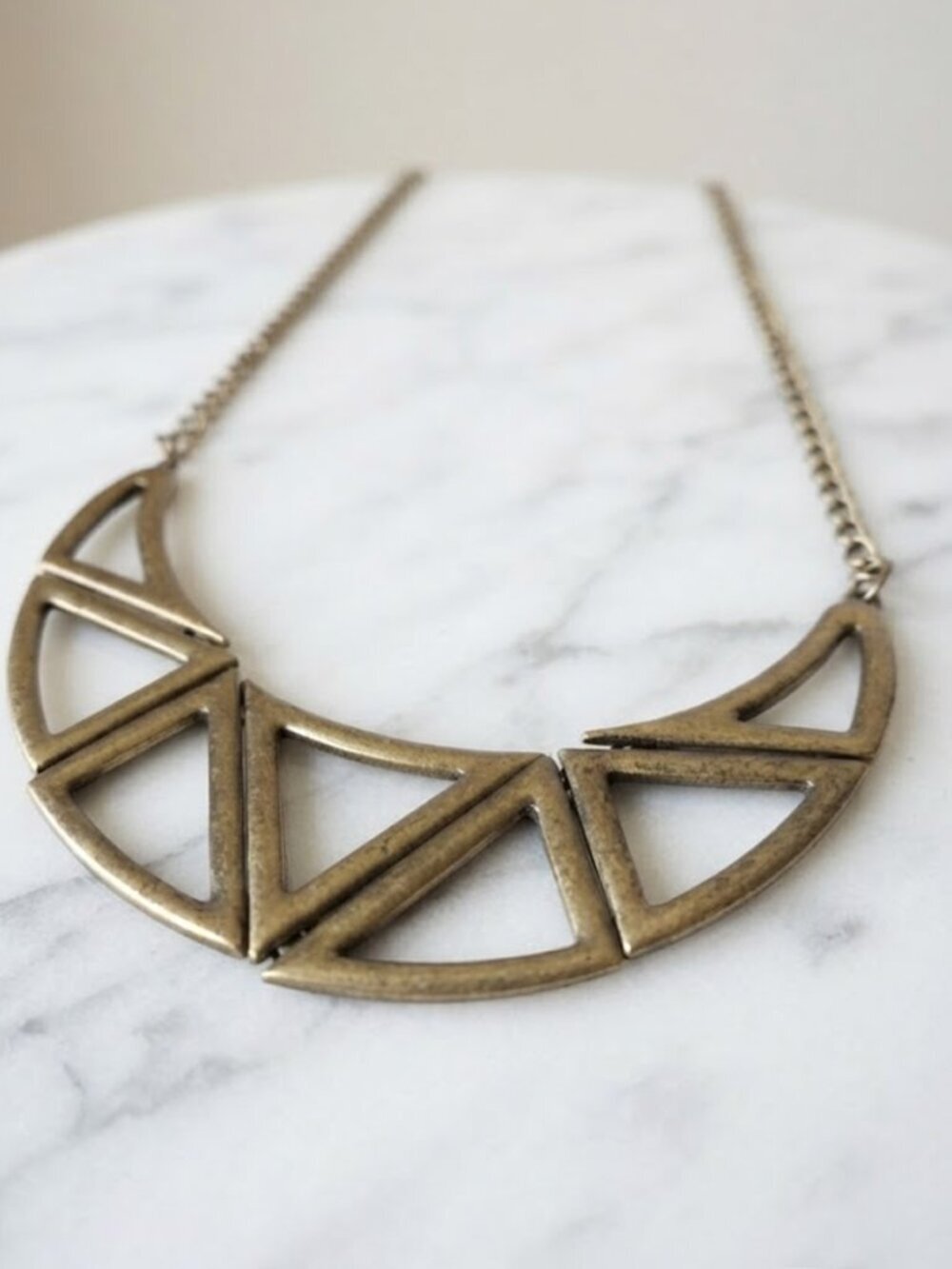 Geometric Openwork Crescent Necklace - Brass Tone